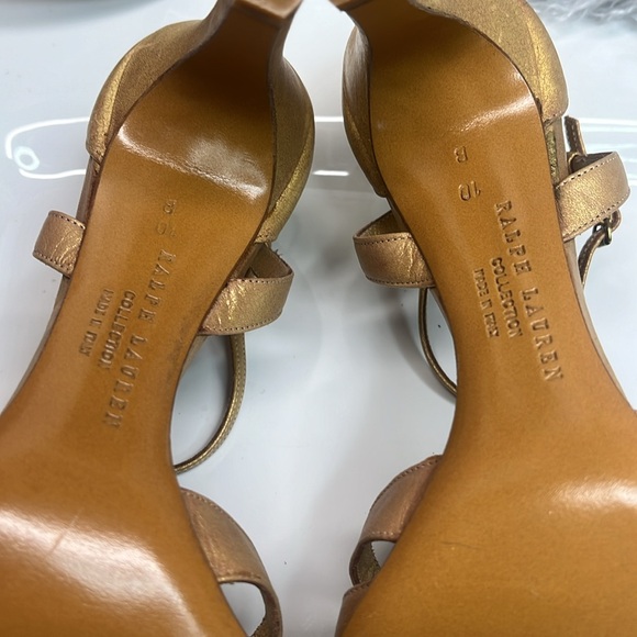 RALPH LAUREN PURPLE LABEL GOLD LEATHER HEELS - Picture 6 of 10